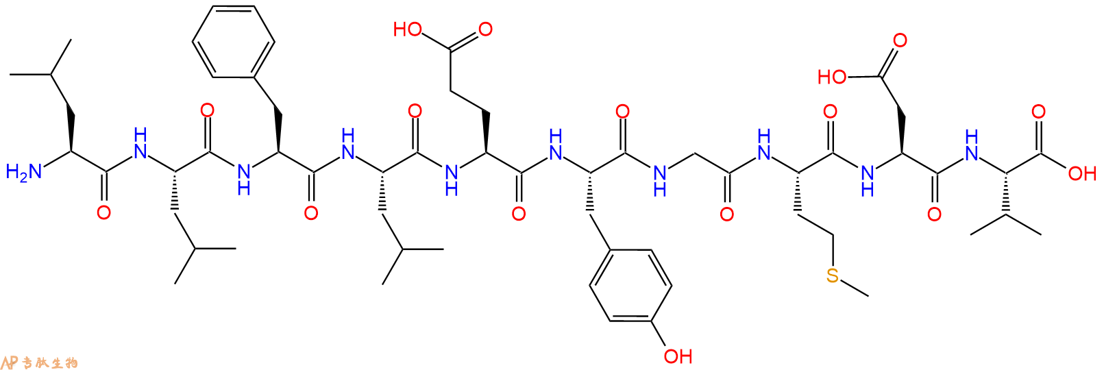 专肽生物产品H2N-Leu-Leu-Phe-Leu-Glu-Tyr-Gly-Met-Asp-Val-OH