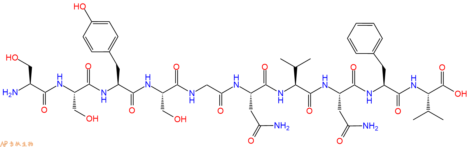 专肽生物产品H2N-Ser-Ser-Tyr-Ser-Gly-Asn-Val-Asn-Phe-Val-OH