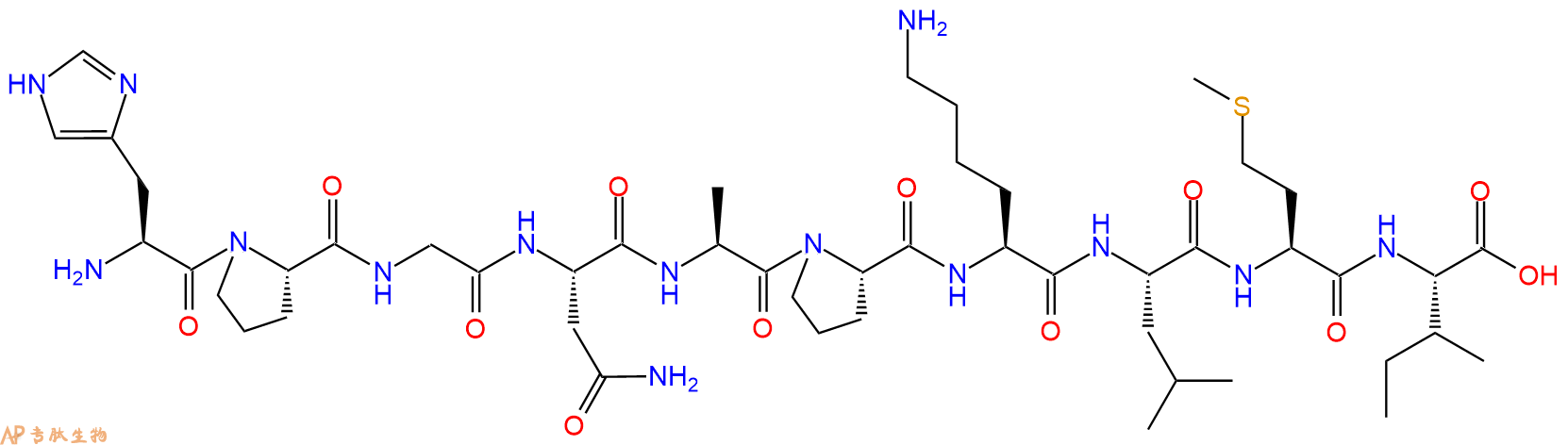 专肽生物产品H2N-His-Pro-Gly-Asn-Ala-Pro-Lys-Leu-Met-Ile-OH