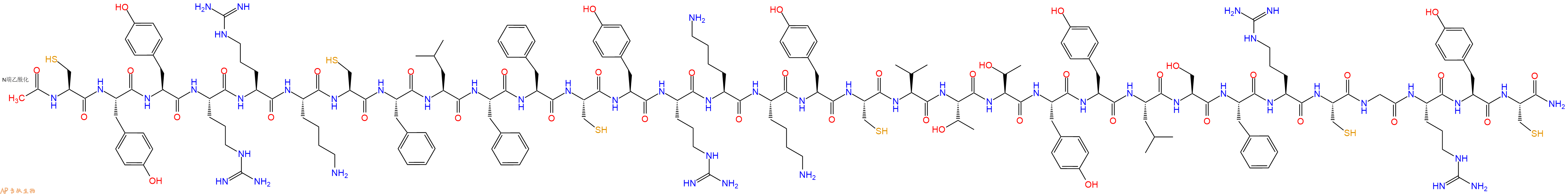 专肽生物产品Ac-Cys-Tyr-Tyr-Arg-Arg-Lys-Cys-Phe-Leu-Phe-Phe-Cys-Tyr-Arg-Lys-Lys-Tyr-Cys-Val-Thr-Thr-Tyr-Tyr-Leu-Ser-Phe-Arg-Cys-Gly-Arg-Tyr-Cys-CONH2