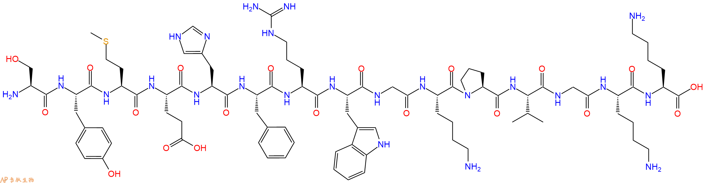专肽生物产品H2N-Ser-Tyr-Met-Glu-His-Phe-Arg-Trp-Gly-Lys-Pro-Val-Gly-Lys-Lys-OH