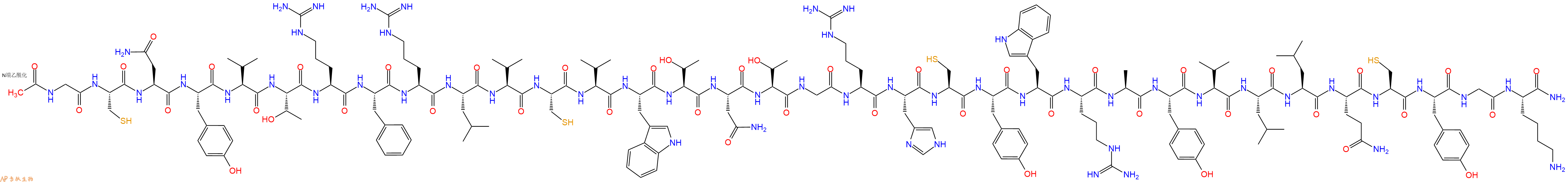 专肽生物产品Ac-Gly-Cys-Asn-Tyr-Val-Thr-Arg-Phe-Arg-Leu-Val-Cys-Val-Trp-Thr-Asn-Thr-Gly-Arg-His-Cys-Tyr-Trp-Arg-Ala-Tyr-Val-Leu-Leu-Gln-Cys-Tyr-Gly-Lys-CONH2