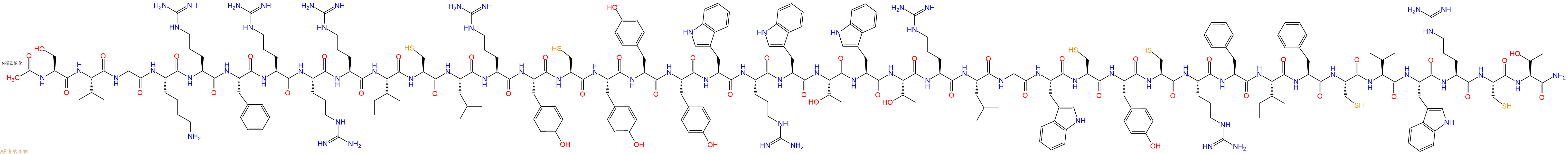 专肽生物产品Ac-Ser-Val-Gly-Lys-Arg-Phe-Arg-Arg-Arg-Ile-Cys-Leu-Arg-Tyr-Cys-Tyr-Tyr-Tyr-Trp-Arg-Trp-Thr-Trp-Thr-Arg-Leu-Gly-Trp-Cys-Tyr-Cys-Arg-Phe-Ile-Phe-Cys-Val-Trp-Arg-Cys-Thr-CONH2