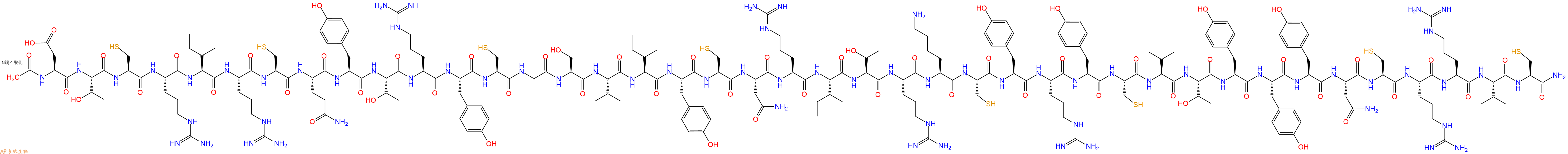 专肽生物产品Ac-Asp-Thr-Cys-Arg-Ile-Arg-Cys-Gln-Tyr-Thr-Arg-Tyr-Cys-Gly-Ser-Val-Ile-Tyr-Cys-Asn-Arg-Ile-Thr-Arg-Lys-Cys-Tyr-Arg-Tyr-Cys-Val-Thr-Tyr-Tyr-Tyr-Asn-Cys-Arg-Arg-Val-Cys-CONH2