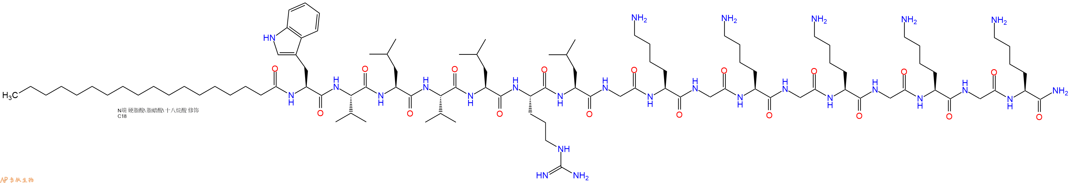 专肽生物产品Stearoyl-Trp-Val-Leu-Val-Leu-Arg-Leu-Gly-Lys-Gly-Lys-Gly-Lys-Gly-Lys-Gly-Lys-CONH2