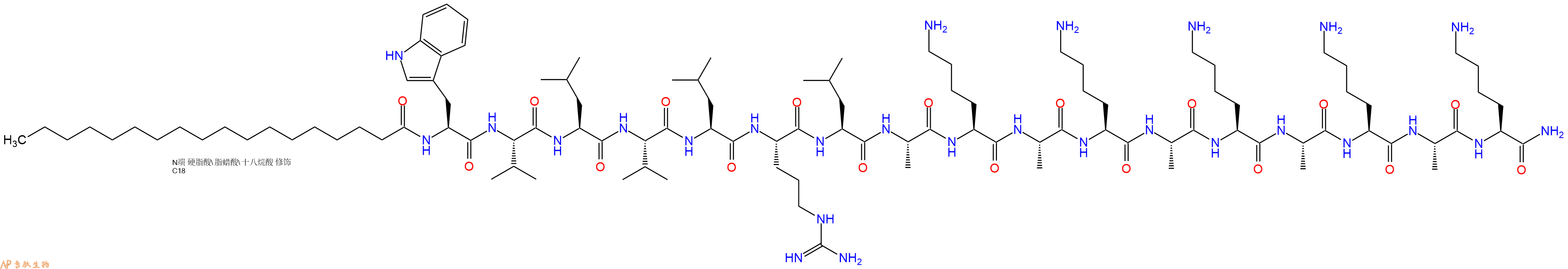 专肽生物产品Stearoyl-Trp-Val-Leu-Val-Leu-Arg-Leu-Ala-Lys-Ala-Lys-Ala-Lys-Ala-Lys-Ala-Lys-CONH2