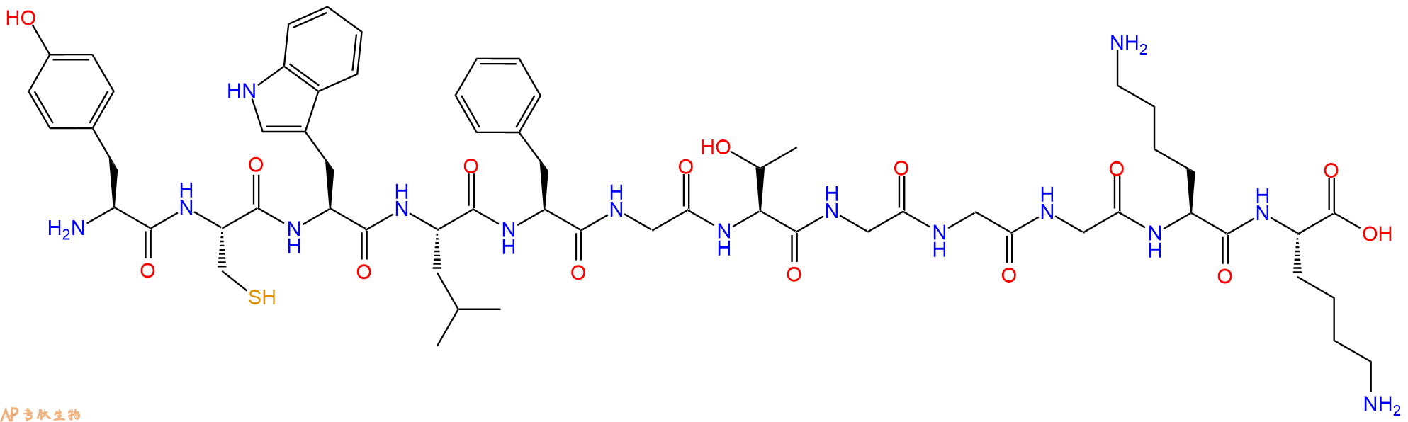 专肽生物产品H2N-Tyr-Cys-Trp-Leu-Phe-Gly-Thr-Gly-Gly-Gly-Lys-Lys-OH