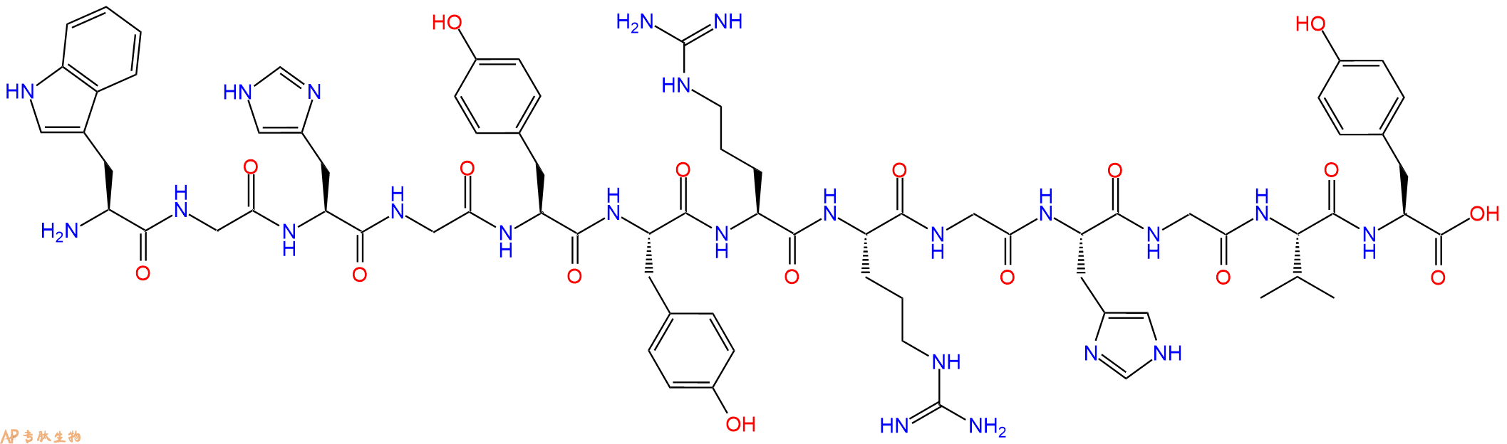 专肽生物产品H2N-Trp-Gly-His-Gly-Tyr-Tyr-Arg-Arg-Gly-His-Gly-Val-Tyr-OH