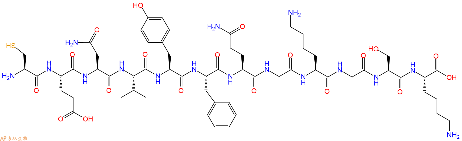 专肽生物产品H2N-Cys-Glu-Asn-Val-Tyr-Phe-Gln-Gly-Lys-Gly-Ser-Lys-OH