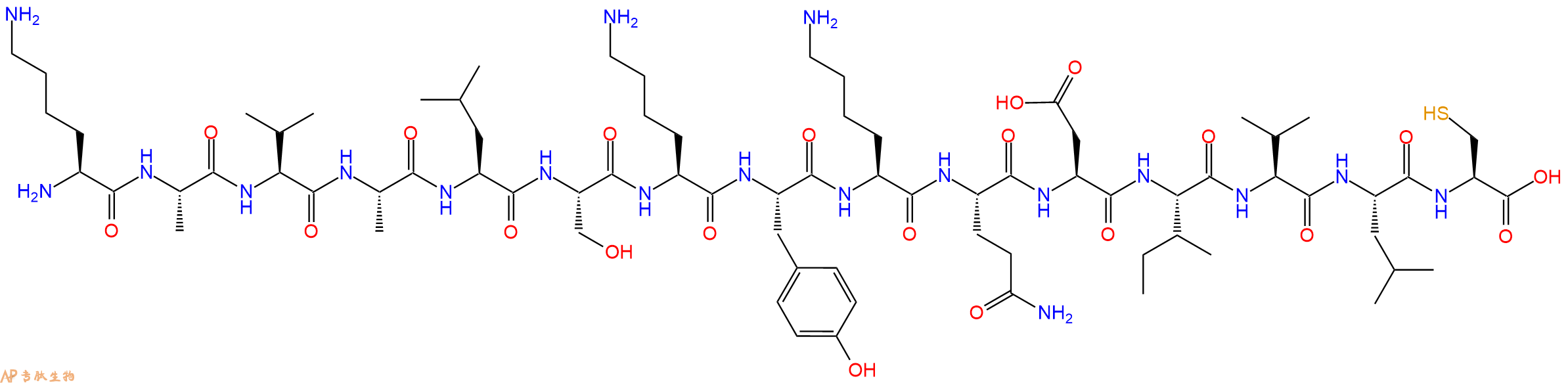 专肽生物产品H2N-Lys-Ala-Val-Ala-Leu-Ser-Lys-Tyr-Lys-Gln-Asp-Ile-Val-Leu-Cys-OH