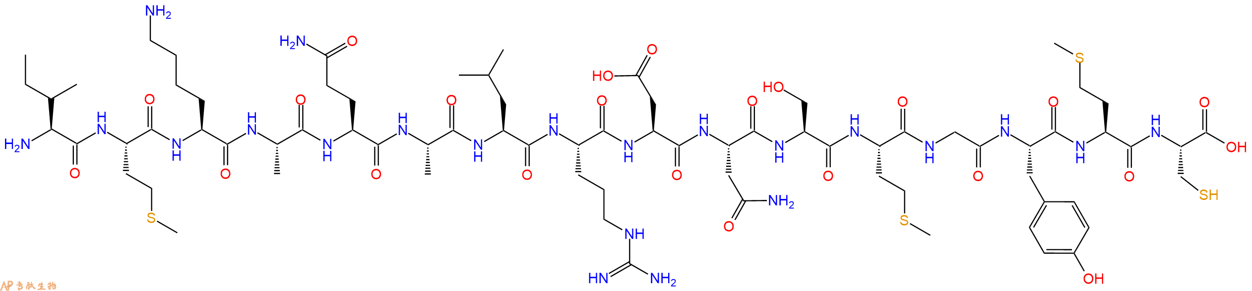 专肽生物产品H2N-Ile-Met-Lys-Ala-Gln-Ala-Leu-Arg-Asp-Asn-Ser-Met-Gly-Tyr-Met-Cys-OH