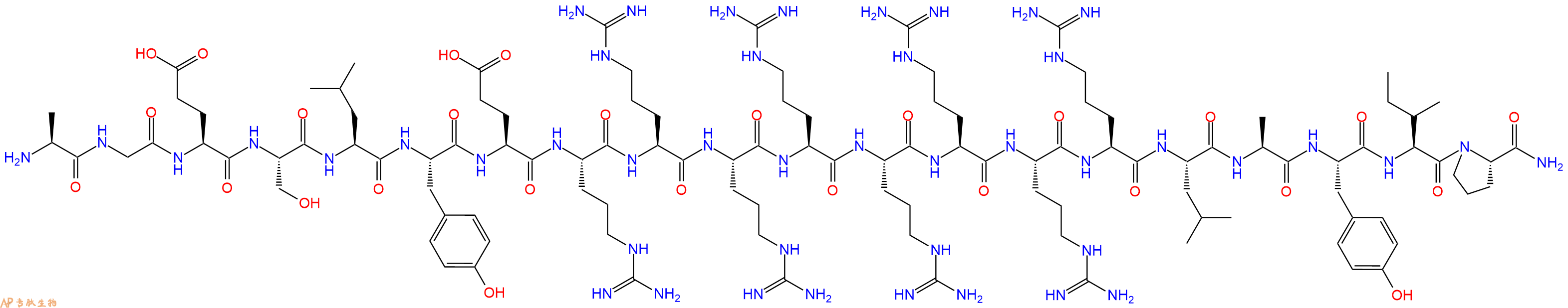 专肽生物产品H2N-Ala-Gly-Glu-Ser-Leu-Tyr-Glu-Arg-Arg-Arg-Arg-Arg-Arg-Arg-Arg-Leu-Ala-Tyr-Ile-Pro-CONH2
