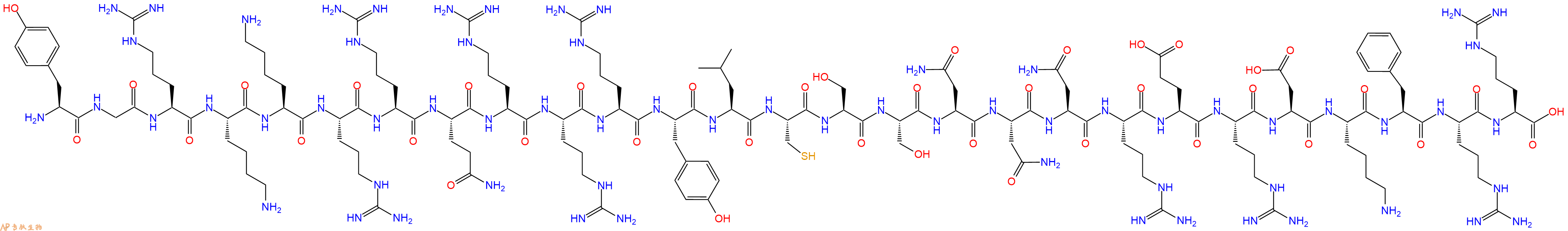 专肽生物产品H2N-Tyr-Gly-Arg-Lys-Lys-Arg-Arg-Gln-Arg-Arg-Arg-Tyr-Leu-Cys-Ser-Ser-Asn-Asn-Asn-Arg-Glu-Arg-Asp-Lys-Phe-Arg-Arg-OH