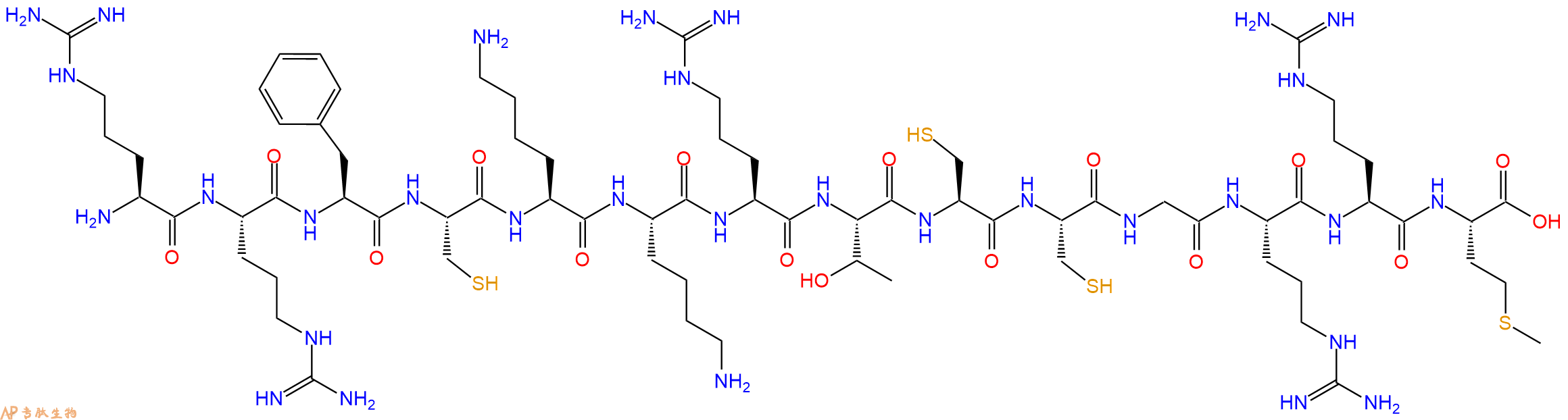 专肽生物产品H2N-Arg-Arg-Phe-Cys-Lys-Lys-Arg-Thr-Cys-Cys-Gly-Arg-Arg-Met-OH