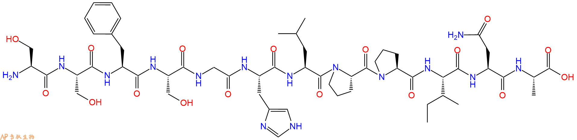 专肽生物产品H2N-Ser-Ser-Phe-Ser-Gly-His-Leu-Pro-Pro-Ile-Asn-Ala-OH