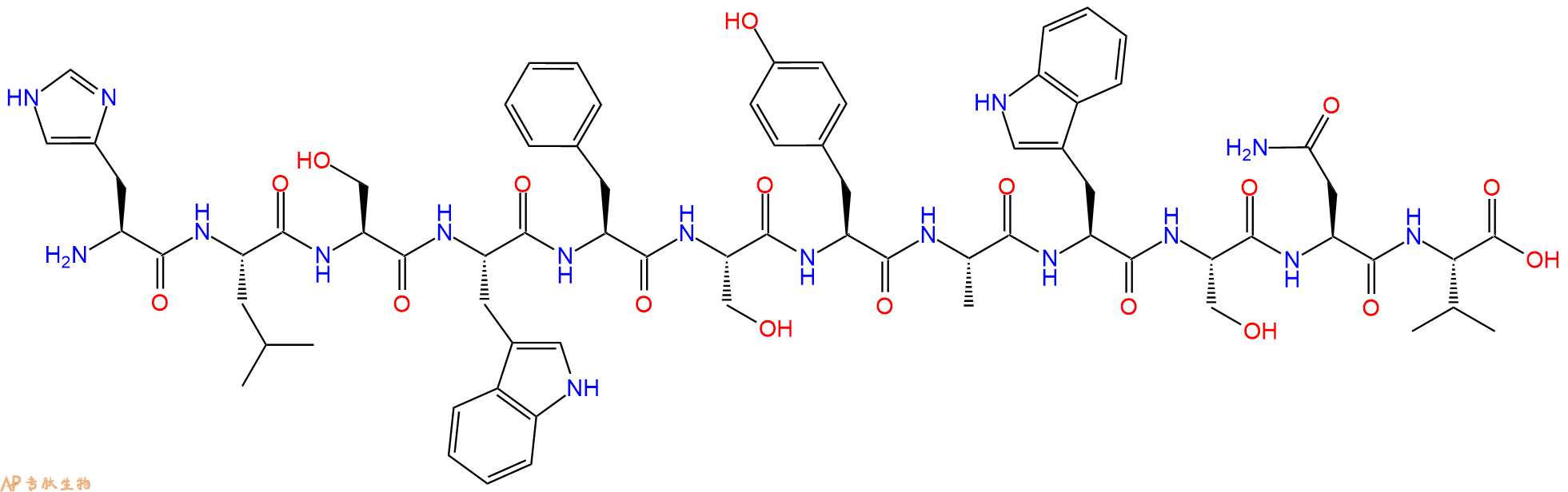 专肽生物产品H2N-His-Leu-Ser-Trp-Phe-Ser-Tyr-Ala-Trp-Ser-Asn-Val-OH