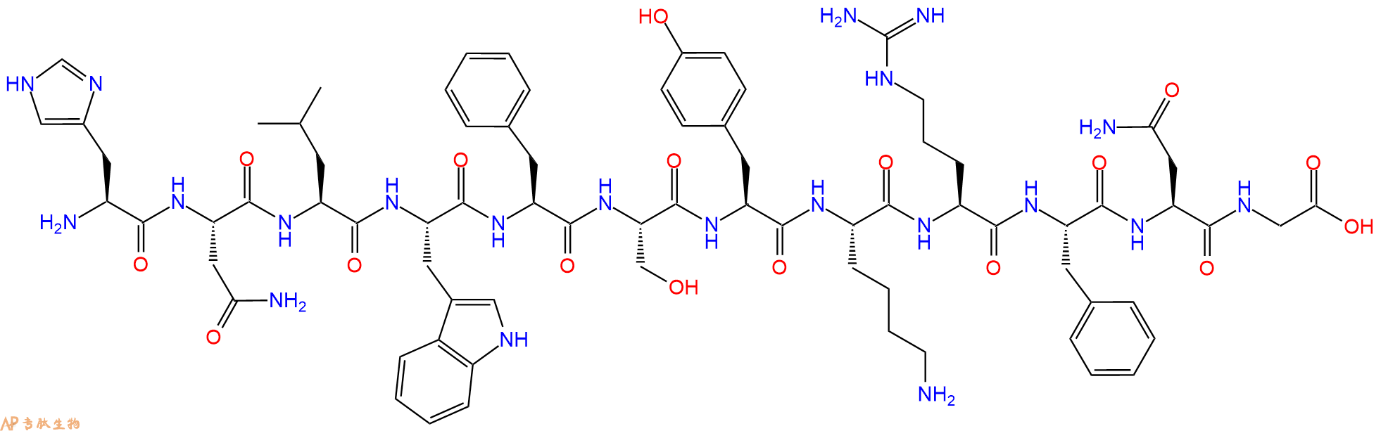 专肽生物产品H2N-His-Asn-Leu-Trp-Phe-Ser-Tyr-Lys-Arg-Phe-Asn-Gly-OH