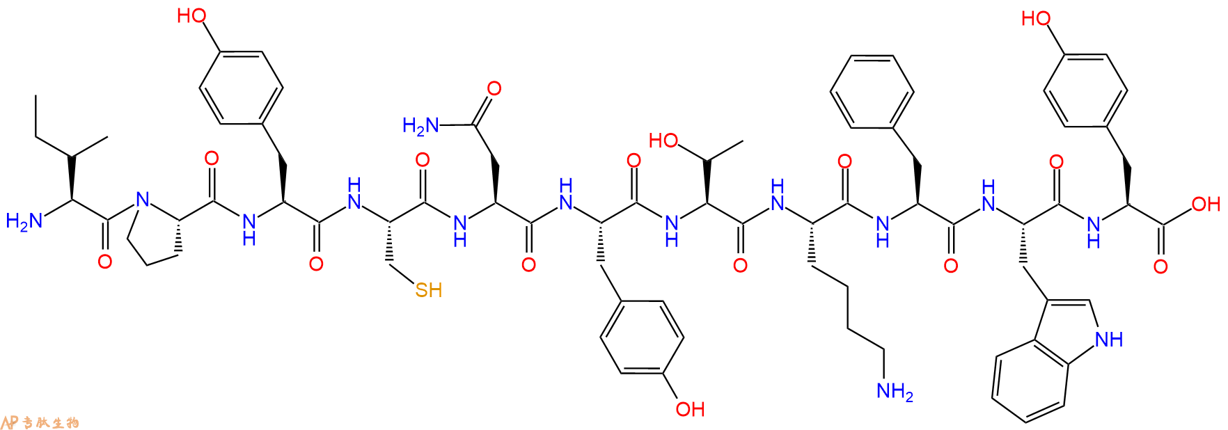 专肽生物产品H2N-Ile-Pro-Tyr-Cys-Asn-Tyr-Thr-Lys-Phe-Trp-Tyr-OH