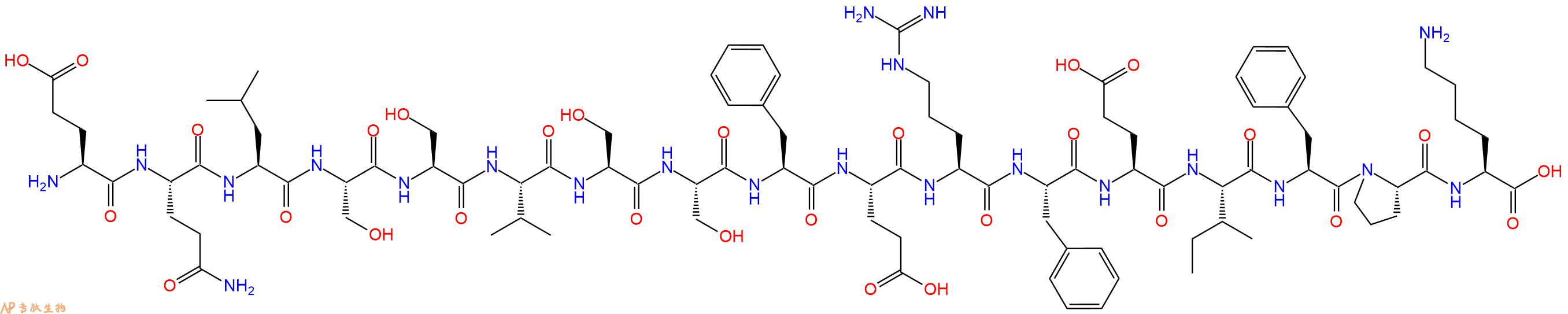 专肽生物产品H2N-Glu-Gln-Leu-Ser-Ser-Val-Ser-Ser-Phe-Glu-Arg-Phe-Glu-Ile-Phe-Pro-Lys-OH