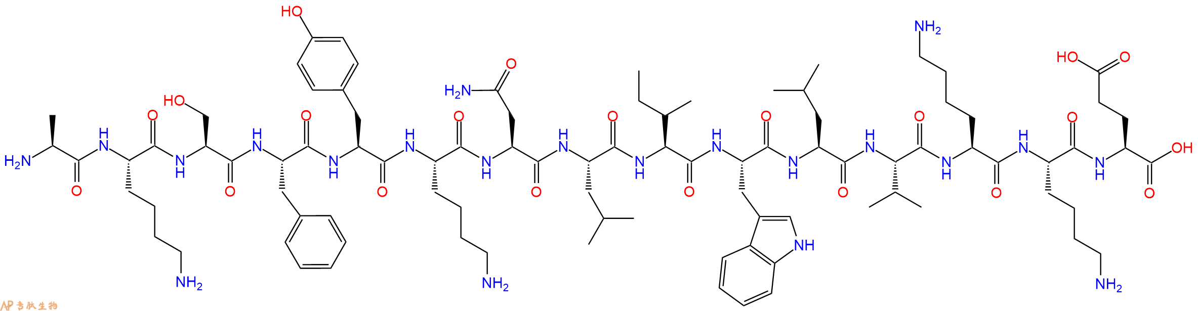 专肽生物产品H2N-Ala-Lys-Ser-Phe-Tyr-Lys-Asn-Leu-Ile-Trp-Leu-Val-Lys-Lys-Glu-OH