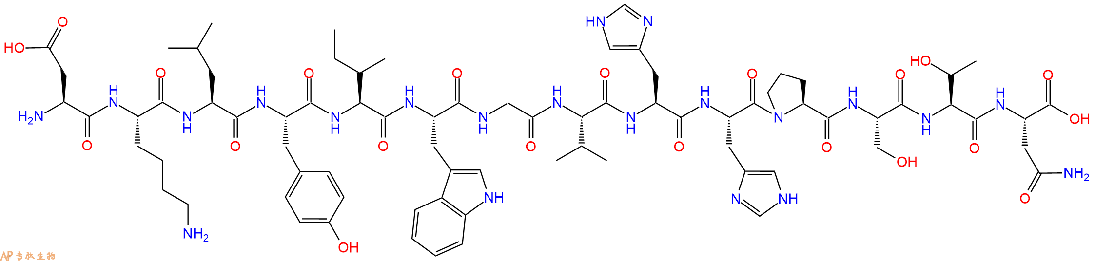 专肽生物产品H2N-Asp-Lys-Leu-Tyr-Ile-Trp-Gly-Val-His-His-Pro-Ser-Thr-Asn-OH