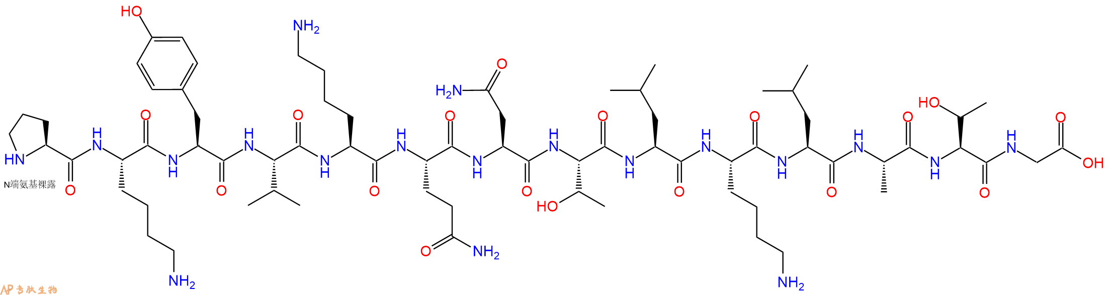 专肽生物产品H2N-Pro-Lys-Tyr-Val-Lys-Gln-Asn-Thr-Leu-Lys-Leu-Ala-Thr-Gly-OH