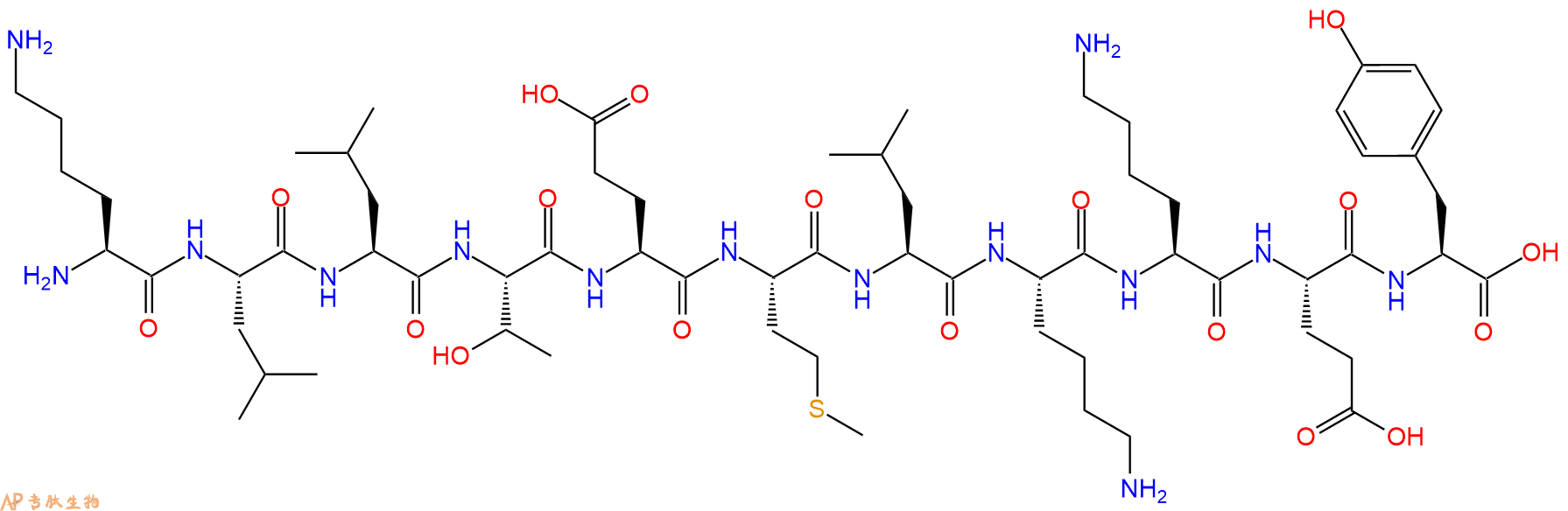 专肽生物产品H2N-Lys-Leu-Leu-Thr-Glu-Met-Leu-Lys-Lys-Glu-Tyr-OH