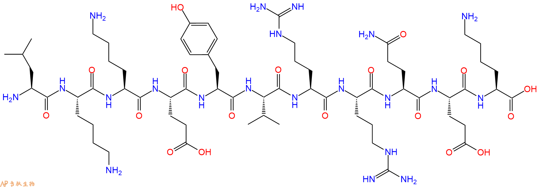 专肽生物产品H2N-Leu-Lys-Lys-Glu-Tyr-Val-Arg-Arg-Gln-Glu-Lys-OH