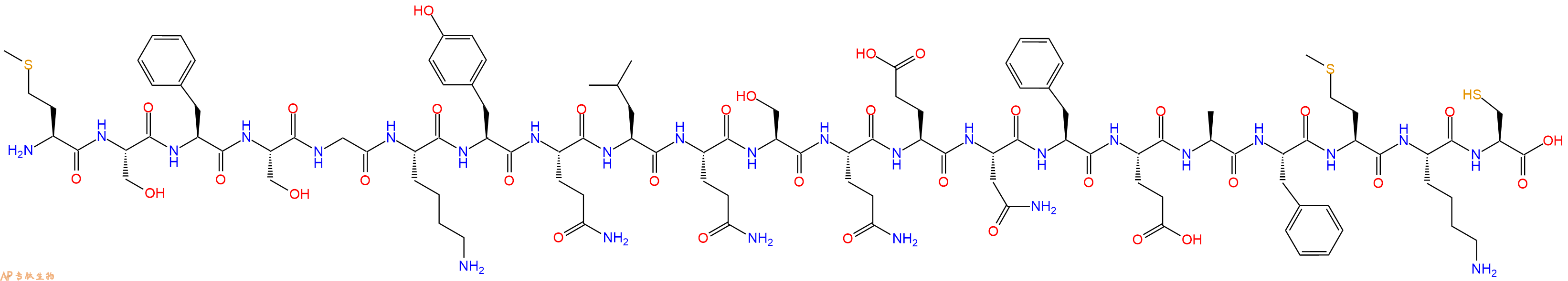 专肽生物产品H2N-Met-Ser-Phe-Ser-Gly-Lys-Tyr-Gln-Leu-Gln-Ser-Gln-Glu-Asn-Phe-Glu-Ala-Phe-Met-Lys-Cys-OH