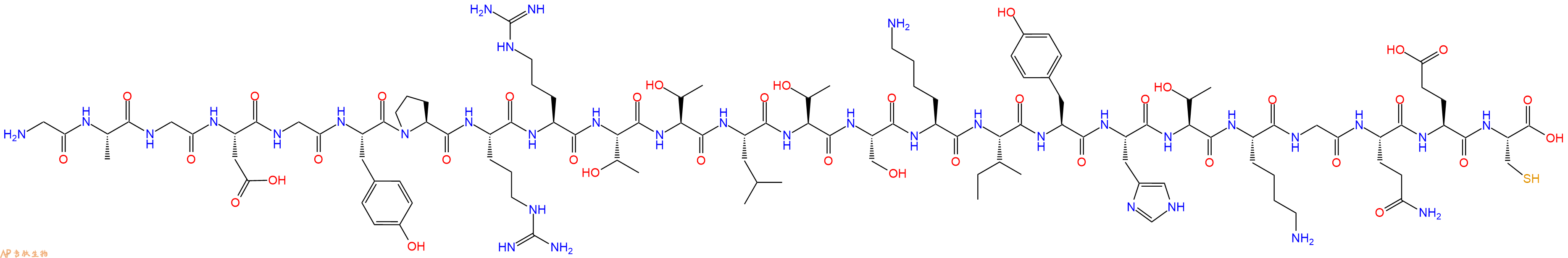 专肽生物产品H2N-Gly-Ala-Gly-Asp-Gly-Tyr-Pro-Arg-Arg-Thr-Thr-Leu-Thr-Ser-Lys-Ile-Tyr-His-Thr-Lys-Gly-Gln-Glu-Cys-OH