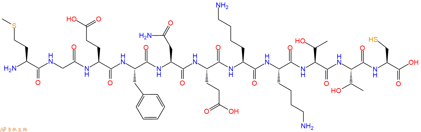 专肽生物产品H2N-Met-Gly-Glu-Phe-Asn-Glu-Lys-Lys-Thr-Thr-Cys-OH