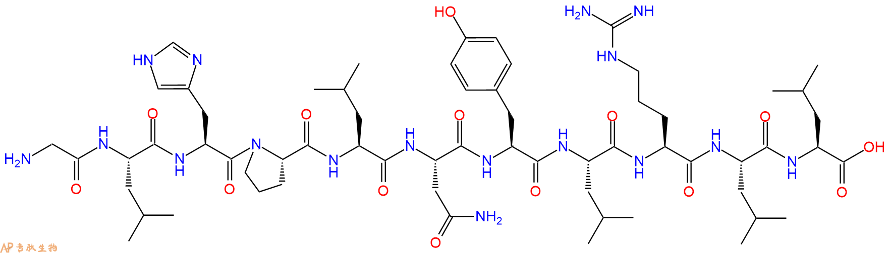 专肽生物产品H2N-Gly-Leu-His-Pro-Leu-Asn-Tyr-Leu-Arg-Leu-Leu-OH
