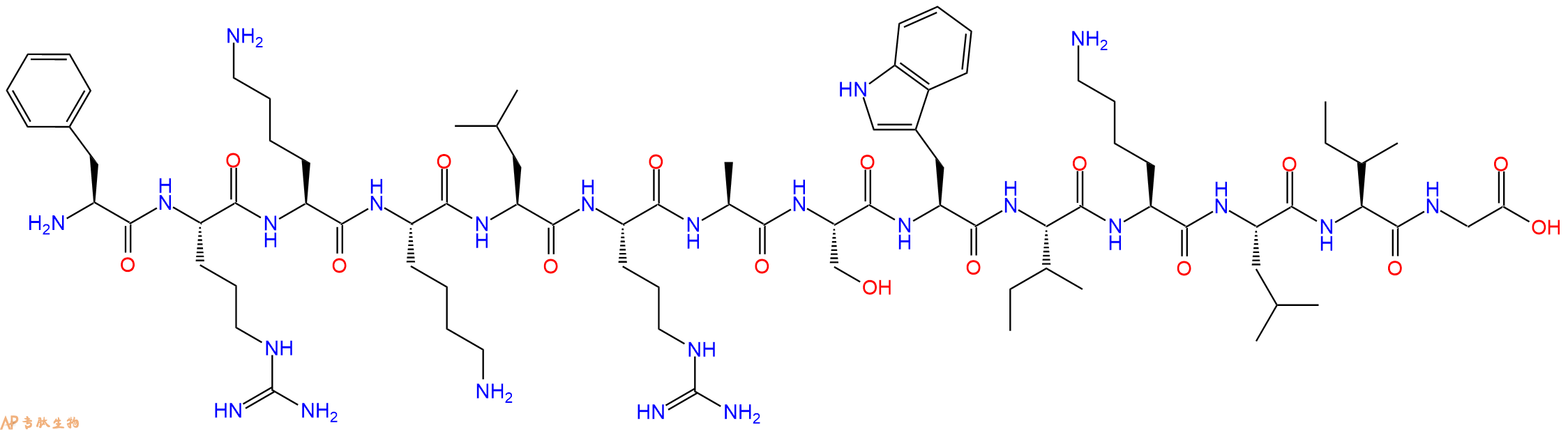 专肽生物产品H2N-Phe-Arg-Lys-Lys-Leu-Arg-Ala-Ser-Trp-Ile-Lys-Leu-Ile-Gly-OH