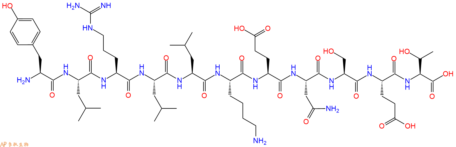 专肽生物产品H2N-Tyr-Leu-Arg-Leu-Leu-Lys-Glu-Asn-Ser-Glu-Thr-OH