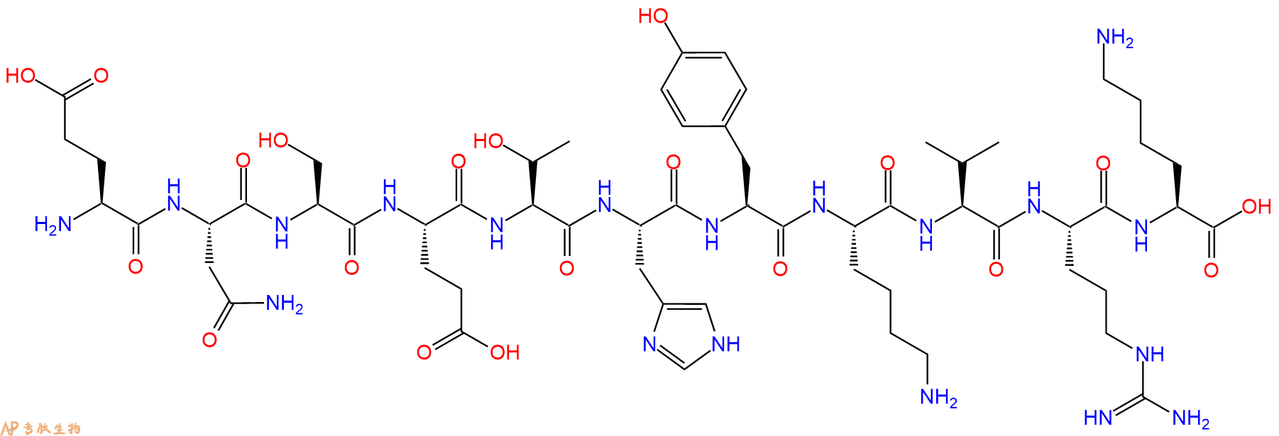 专肽生物产品H2N-Glu-Asn-Ser-Glu-Thr-His-Tyr-Lys-Val-Arg-Lys-OH