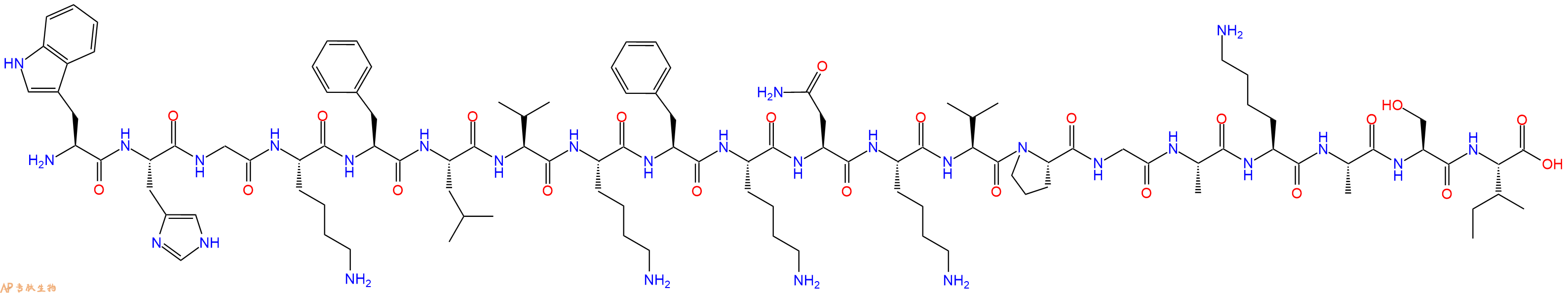 专肽生物产品H2N-Trp-His-Gly-Lys-Phe-Leu-Val-Lys-Phe-Lys-Asn-Lys-Val-Pro-Gly-Ala-Lys-Ala-Ser-Ile-OH