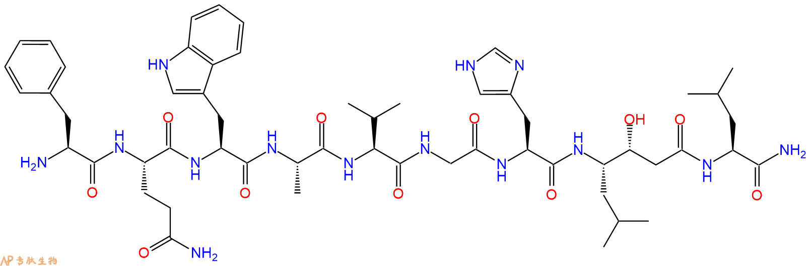 专肽生物产品H2N-Phe-Gln-Trp-Ala-Val-Gly-His-Sta-Leu-CONH2