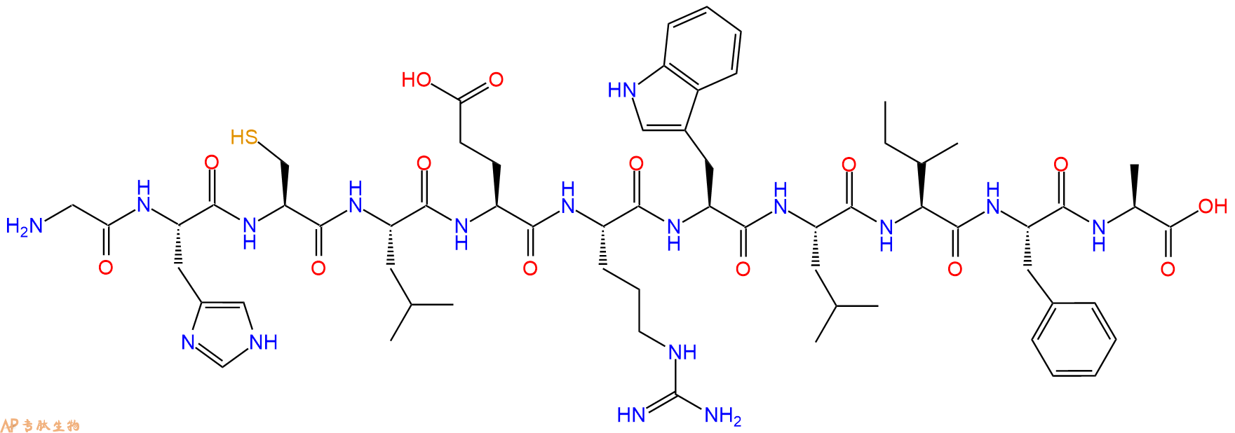专肽生物产品H2N-Gly-His-Cys-Leu-Glu-Arg-Trp-Leu-Ile-Phe-Ala-OH