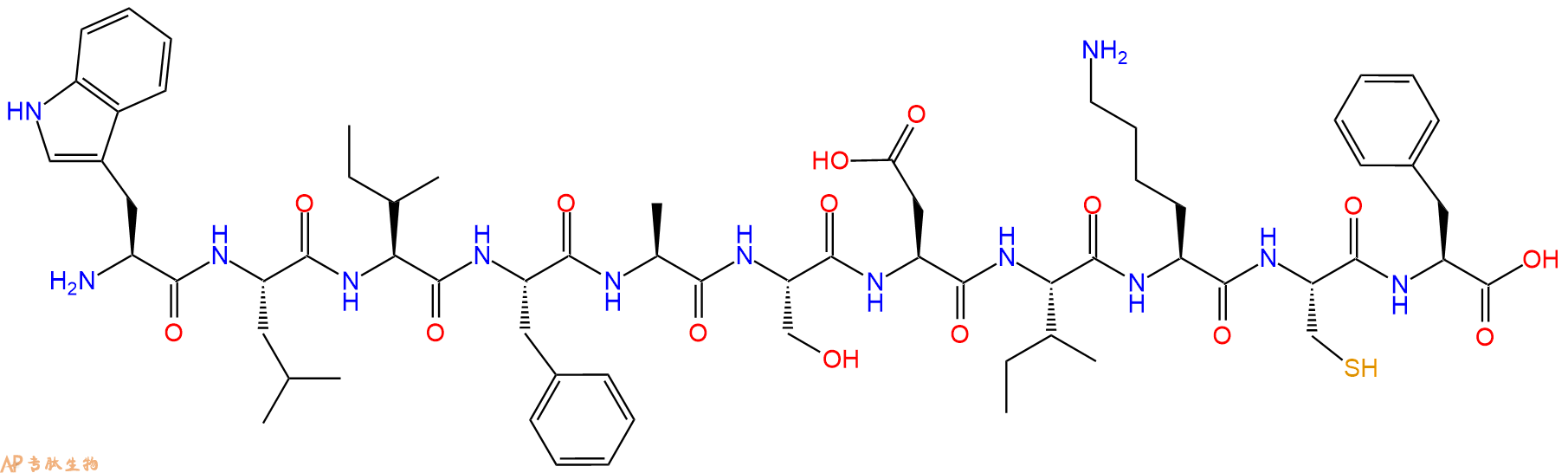 专肽生物产品H2N-Trp-Leu-Ile-Phe-Ala-Ser-Asp-Ile-Lys-Cys-Phe-OH