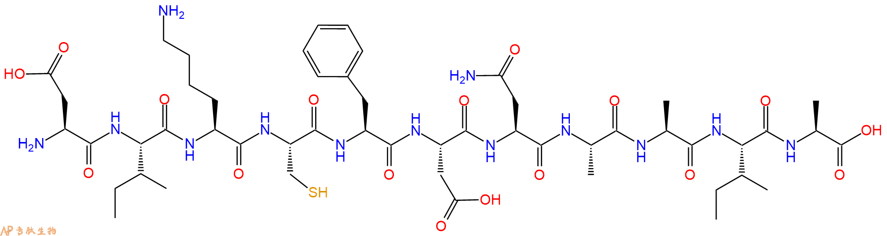 专肽生物产品H2N-Asp-Ile-Lys-Cys-Phe-Asp-Asn-Ala-Ala-Ile-Ala-OH