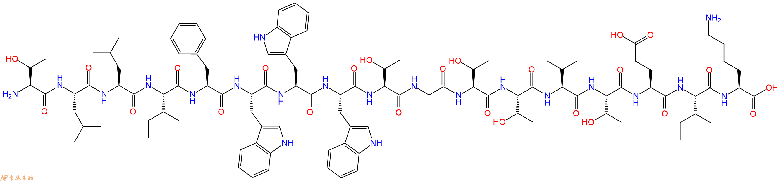 专肽生物产品H2N-Thr-Leu-Leu-Ile-Phe-Trp-Trp-Trp-Thr-Gly-Thr-Thr-Val-Thr-Glu-Ile-Lys-OH