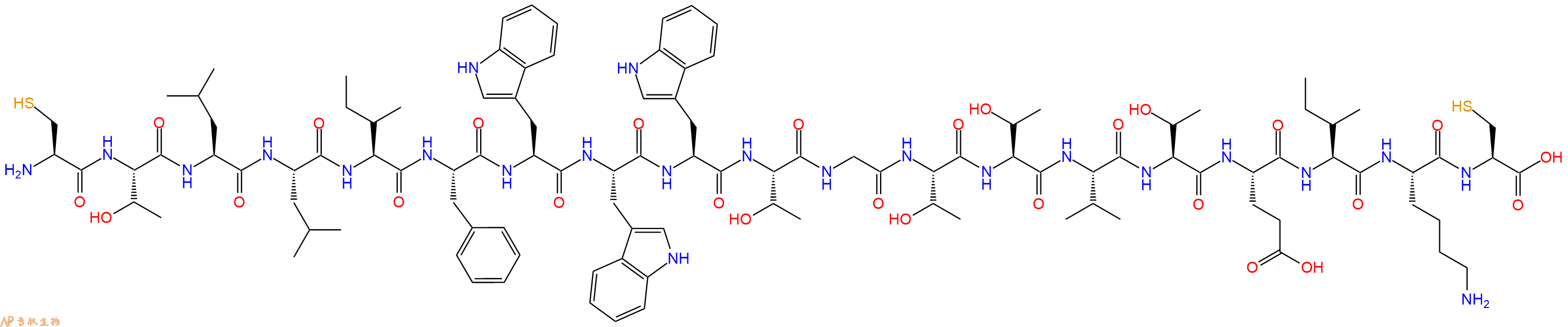 专肽生物产品H2N-Cys-Thr-Leu-Leu-Ile-Phe-Trp-Trp-Trp-Thr-Gly-Thr-Thr-Val-Thr-Glu-Ile-Lys-Cys-OH