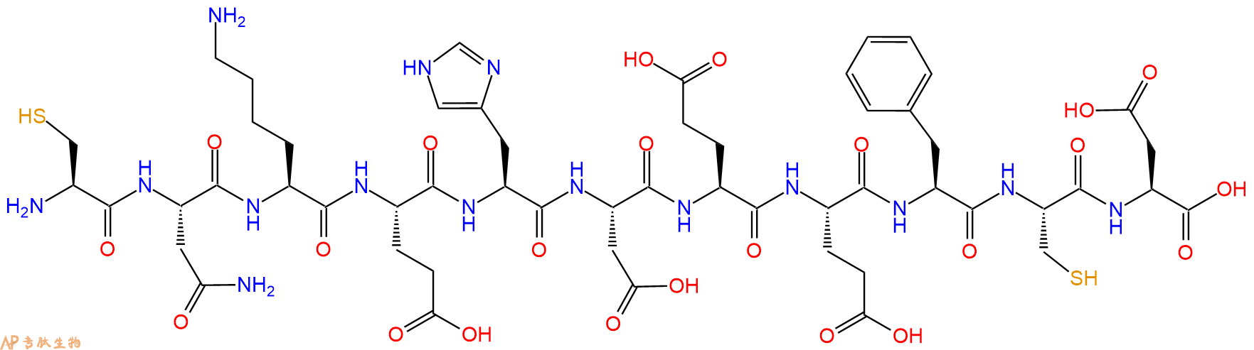 专肽生物产品H2N-Cys-Asn-Lys-Glu-His-Asp-Glu-Glu-Phe-Cys-Asp-OH