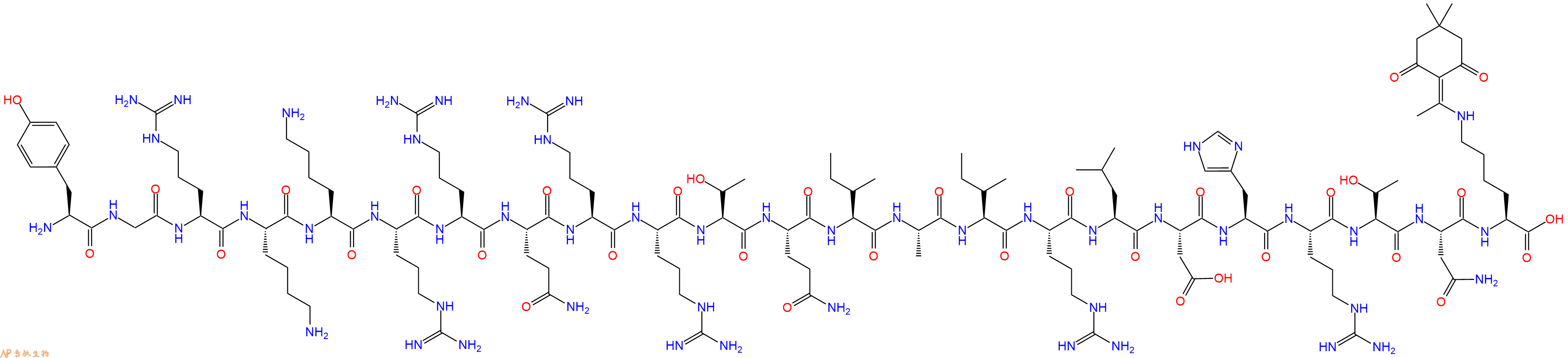 专肽生物产品H2N-Tyr-Gly-Arg-Lys-Lys-Arg-Arg-Gln-Arg-Arg-Thr-Gln-Ile-Ala-Ile-Arg-Leu-Asp-His-Arg-Thr-Asn-Lys(Dde)-OH
