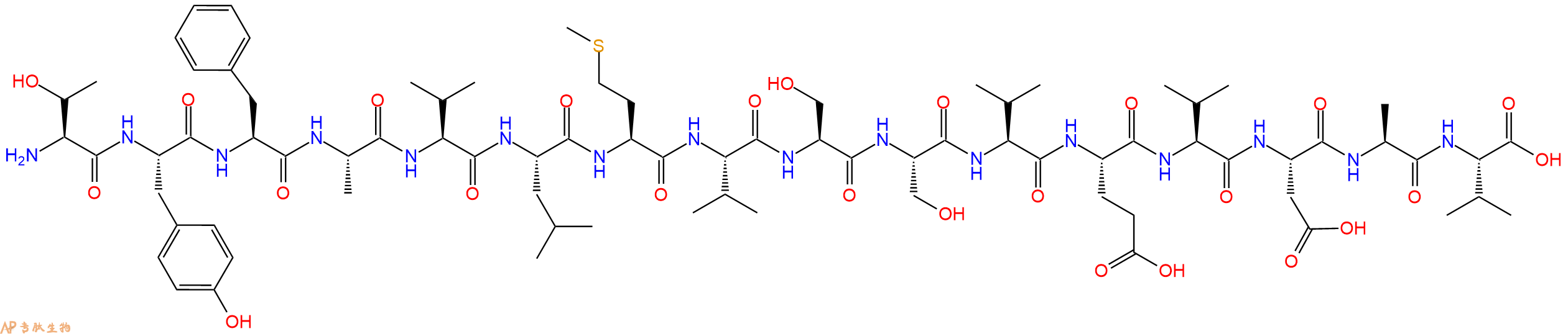 专肽生物产品H2N-Thr-Tyr-Phe-Ala-Val-Leu-Met-Val-Ser-Ser-Val-Glu-Val-Asp-Ala-Val-OH