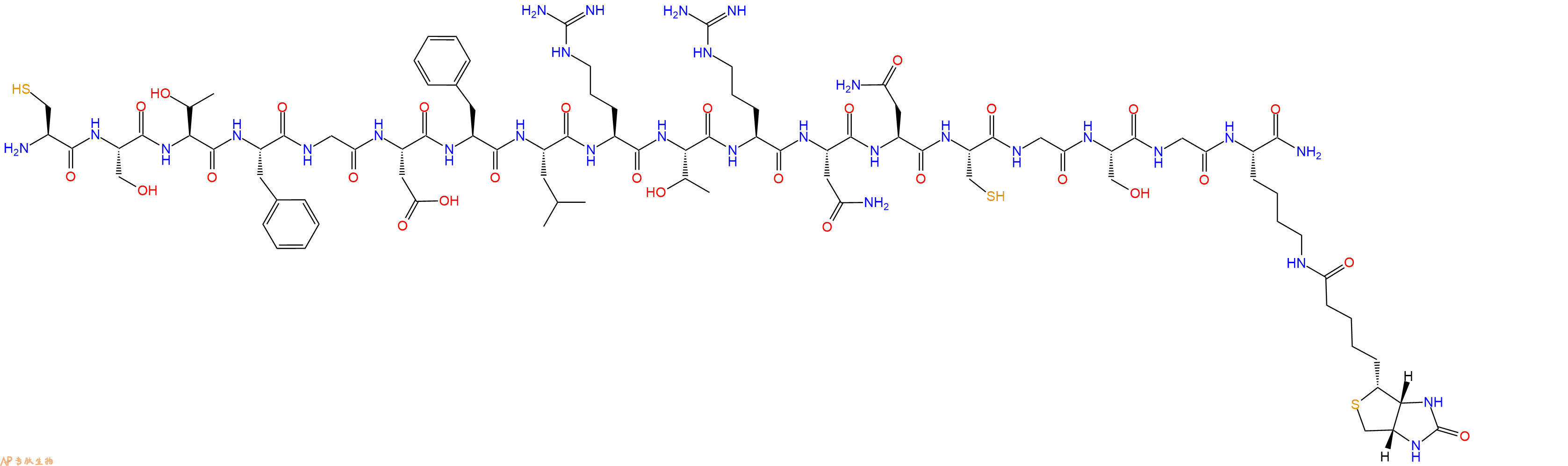 专肽生物产品H2N-Cys-Ser-Thr-Phe-Gly-Asp-Phe-Leu-Arg-Thr-Arg-Asn-Asn-Cys-Gly-Ser-Gly-Lys(Biotin)-CONH2