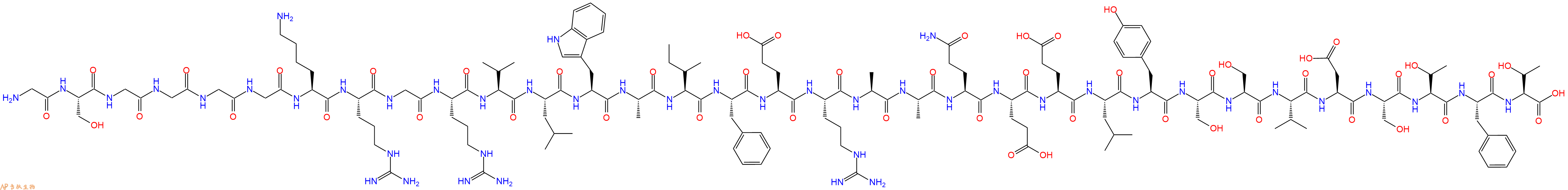 专肽生物产品H2N-Gly-Ser-Gly-Gly-Gly-Gly-Lys-Arg-Gly-Arg-Val-Leu-Trp-Ala-Ile-Phe-Glu-Arg-Ala-Ala-Gln-Glu-Glu-Leu-Tyr-Ser-Ser-Val-Asp-Ser-Thr-Phe-Thr-OH