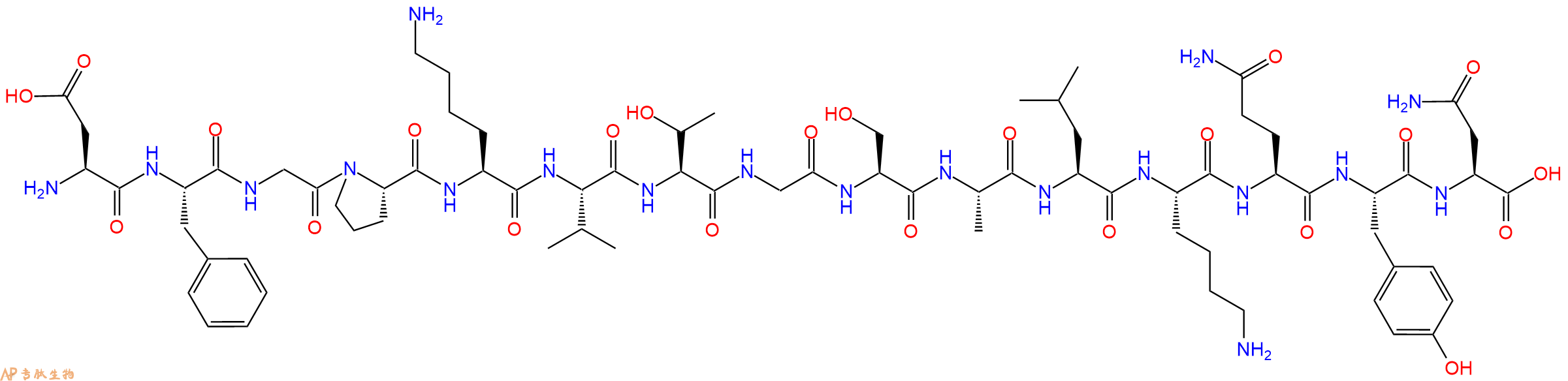 专肽生物产品H2N-Asp-Phe-Gly-Pro-Lys-Val-Thr-Gly-Ser-Ala-Leu-Lys-Gln-Tyr-Asn-OH
