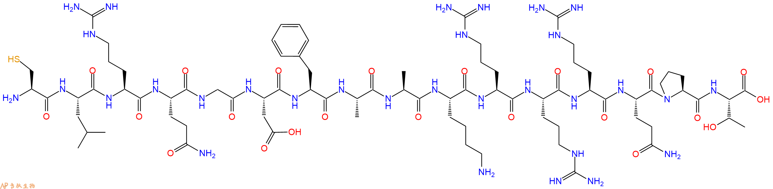 专肽生物产品H2N-Cys-Leu-Arg-Gln-Gly-Asp-Phe-Ala-Ala-Lys-Arg-Arg-Arg-Gln-Pro-Thr-OH