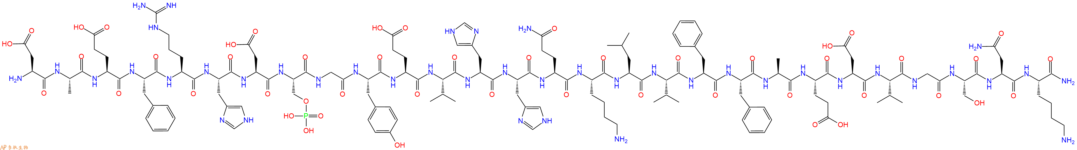 专肽生物产品H2N-Asp-Ala-Glu-Phe-Arg-His-Asp-Ser(PO3H2)-Gly-Tyr-Glu-Val-His-His-Gln-Lys-Leu-Val-Phe-Phe-Ala-Glu-Asp-Val-Gly-Ser-Asn-Lys-CONH2